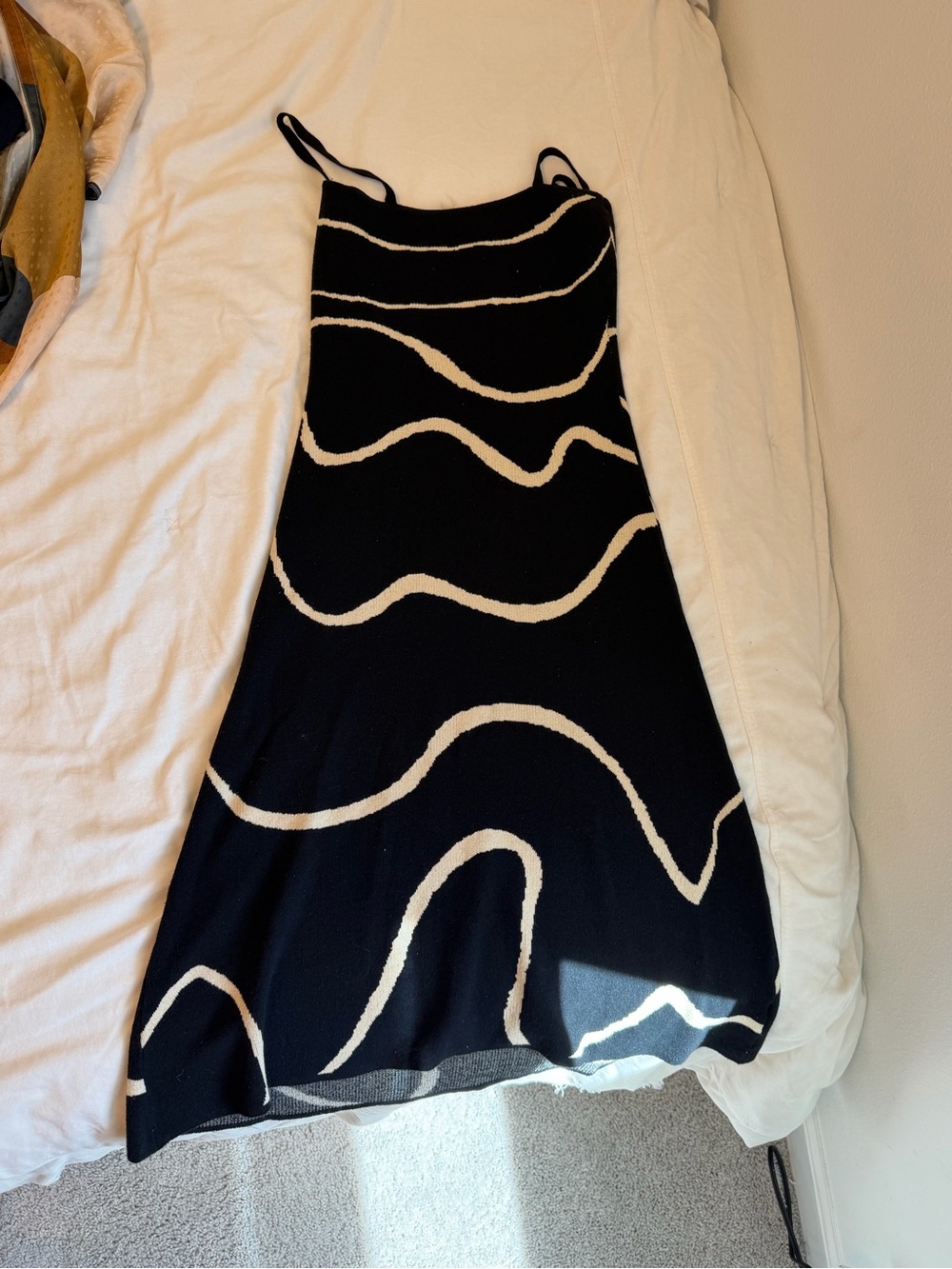 RIHOAS Black Midi Dress with Cream Wave Details